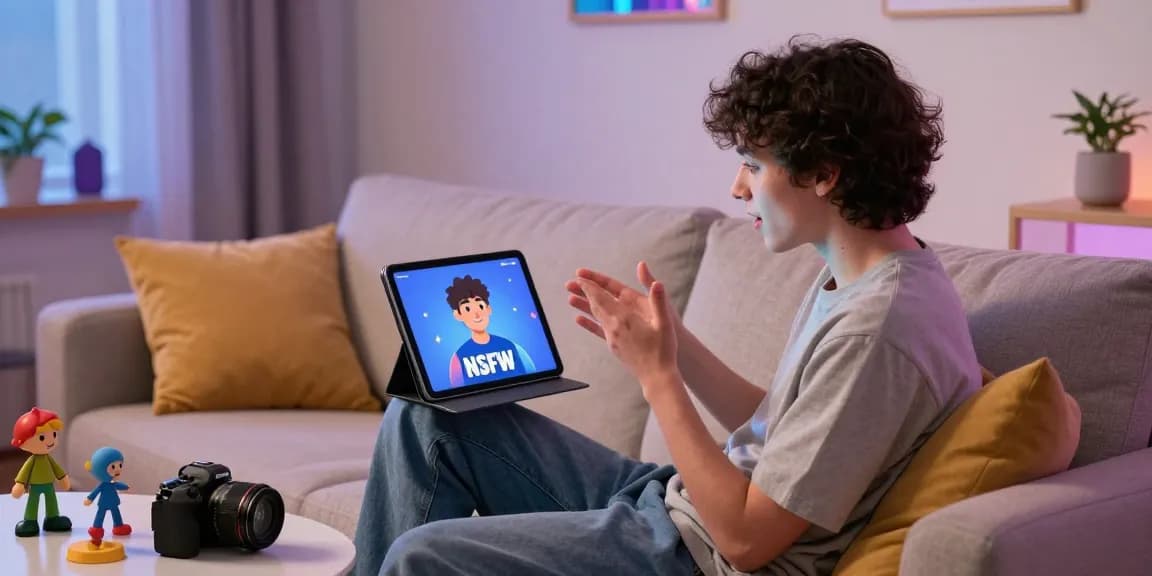 Engaging moment of NSFW AI chat conversation on a tablet screen.