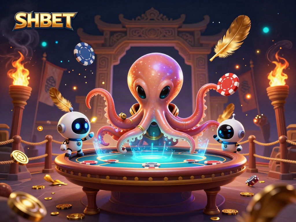 Engage with SHBET's thrilling interactive experience featuring alien gaming elements and vibrant cosmic visuals.