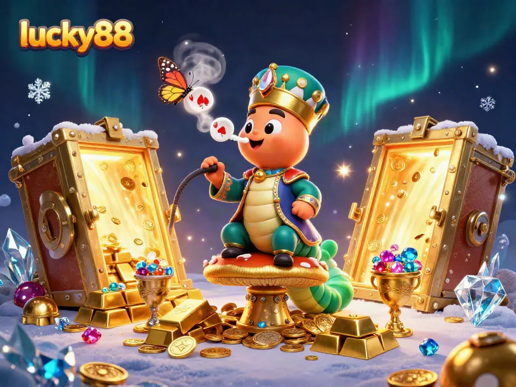 Spin lucky88 slots with vibrant symbols and rich treasures in this 3D illustrated scene.