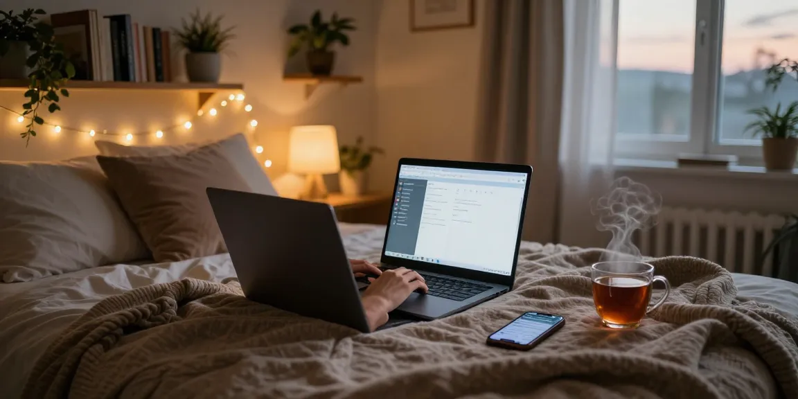 Engaging in an ai porn chat in a cozy bedroom setting with modern decor.