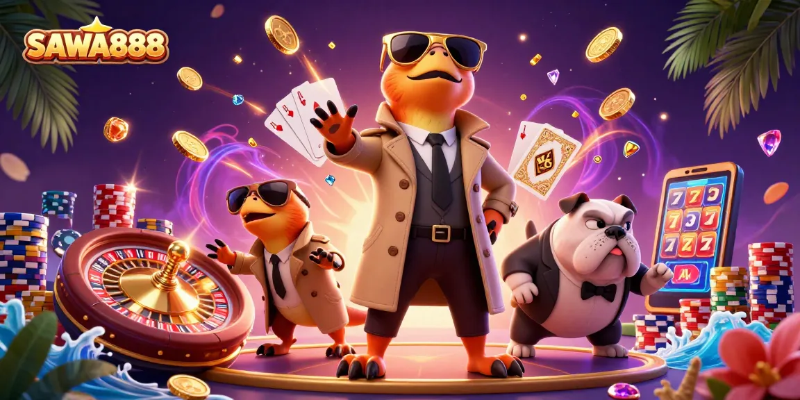 Experience exciting gameplay with SAWA888 in a vibrant, animated casino scene.
