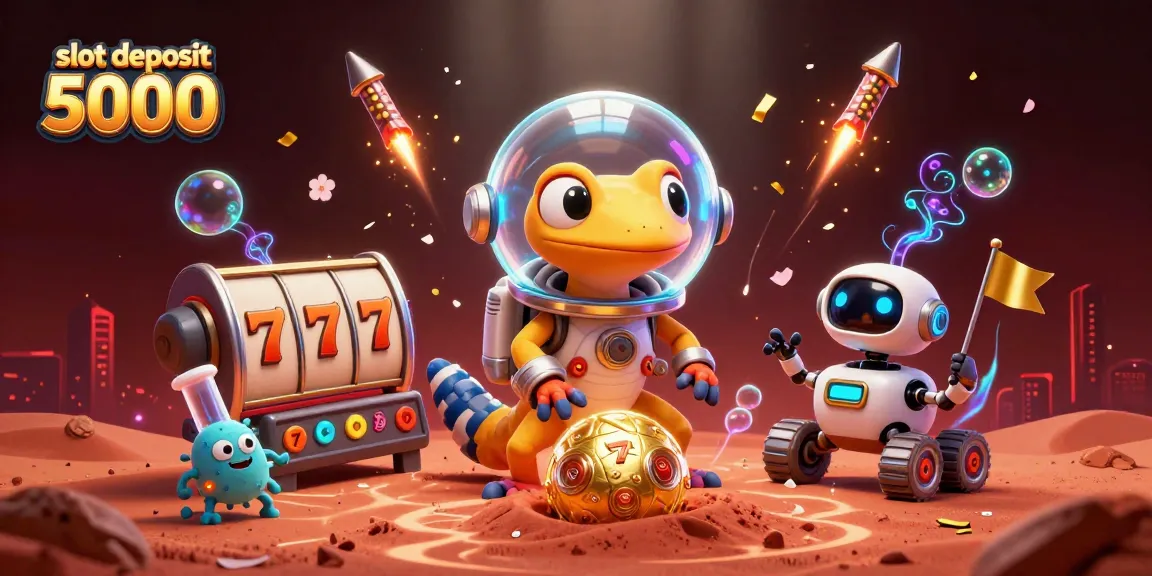 Experience the excitement of slot deposit 5000 in a vibrant casino scene with Martian characters.