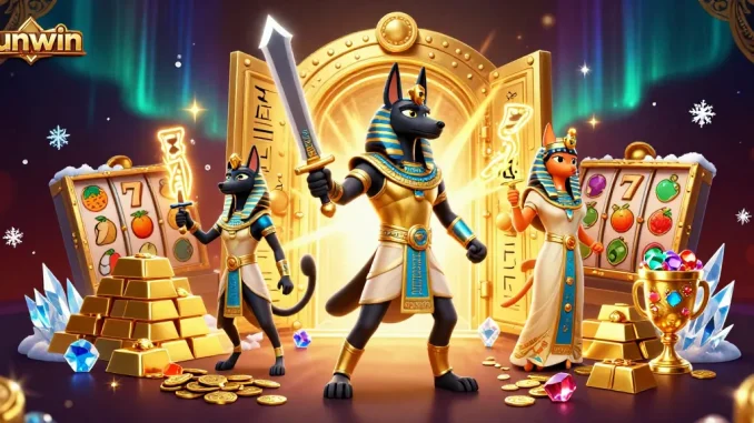 Experience the thrill of sunwin as Anubis leads in a vibrant casino adventure with gold treasures.
