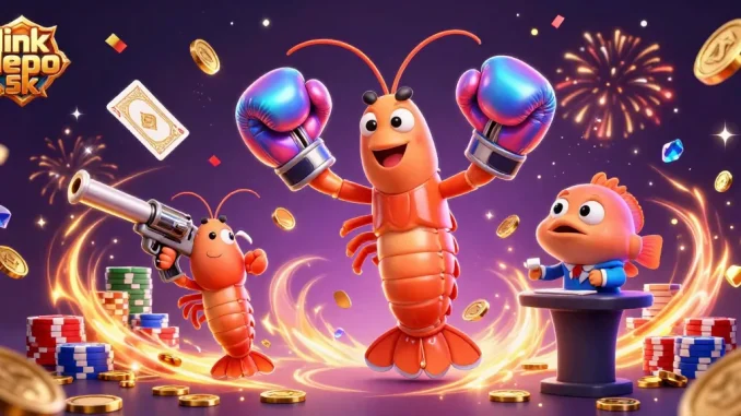Engage in thrilling gameplay with link depo 5k as golden coins cascade around vibrant characters in a casino setting.